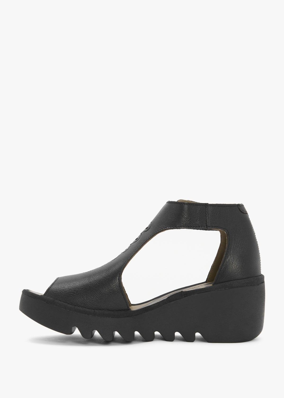Bezo Black Leather Wedge Sandals