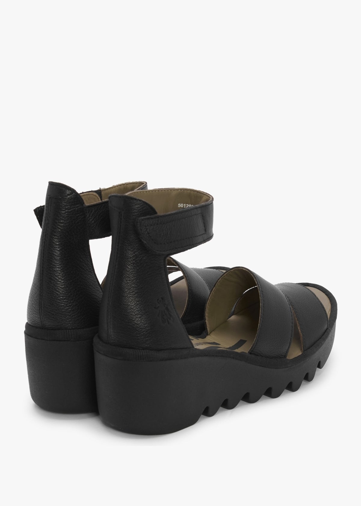 Bono Black Tumbled Leather Low Wedge Sandals