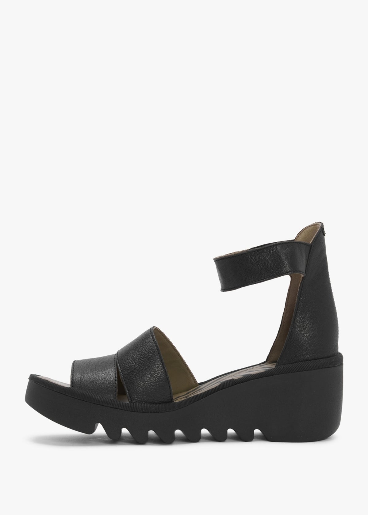 Bono Black Tumbled Leather Low Wedge Sandals
