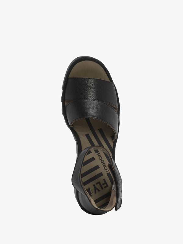Bono Black Tumbled Leather Low Wedge Sandals