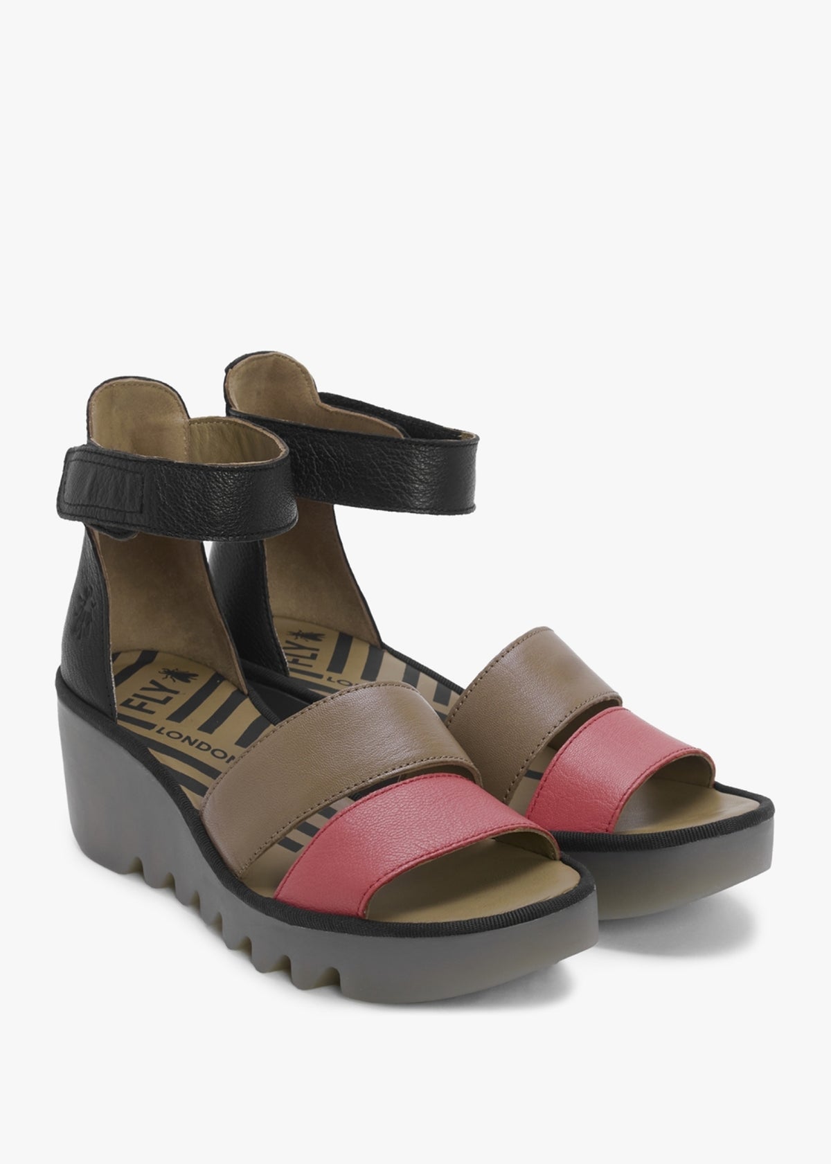 Bono Raspberry Ground Black Tumbled Leather Low Wedge Sandals