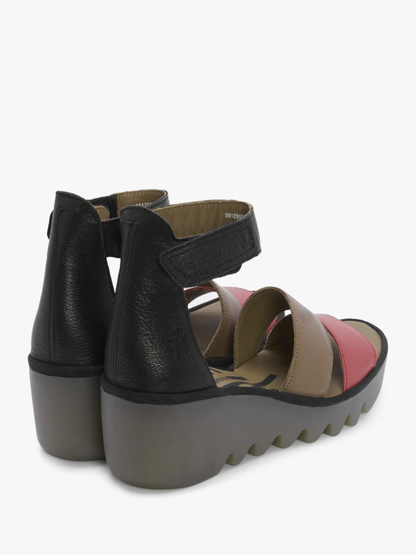 Bono Raspberry Ground Black Tumbled Leather Low Wedge Sandals