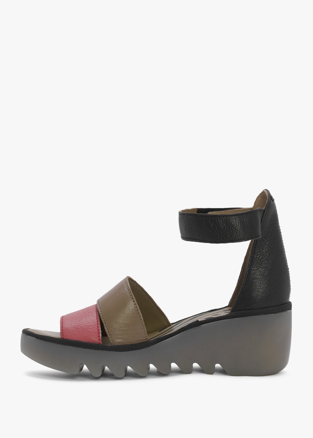 Bono Raspberry Ground Black Tumbled Leather Low Wedge Sandals