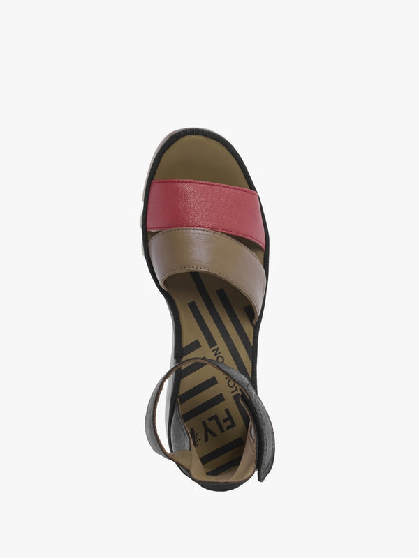 Bono Raspberry Ground Black Tumbled Leather Low Wedge Sandals