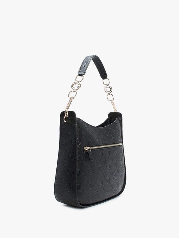 Galeria Black Embossed Logo Hobo Bag