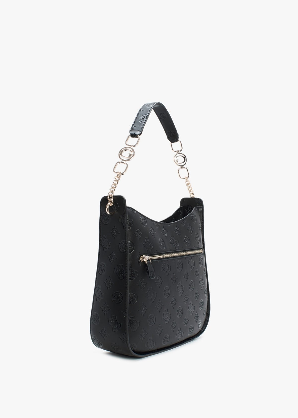 Galeria Black Embossed Logo Hobo Bag