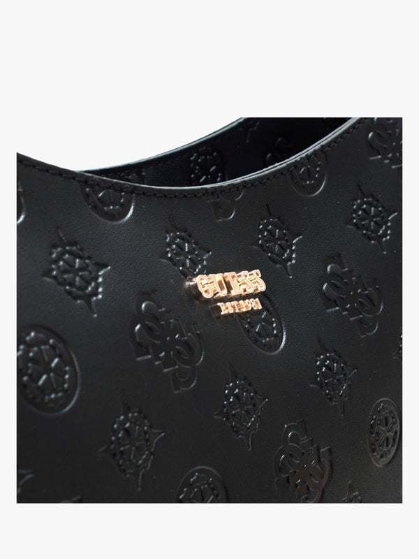 Galeria Black Embossed Logo Hobo Bag