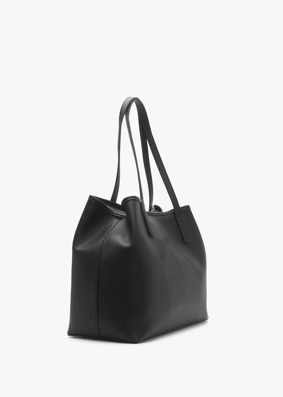 Vikky Black Pebbled Slouchy Tote Bag