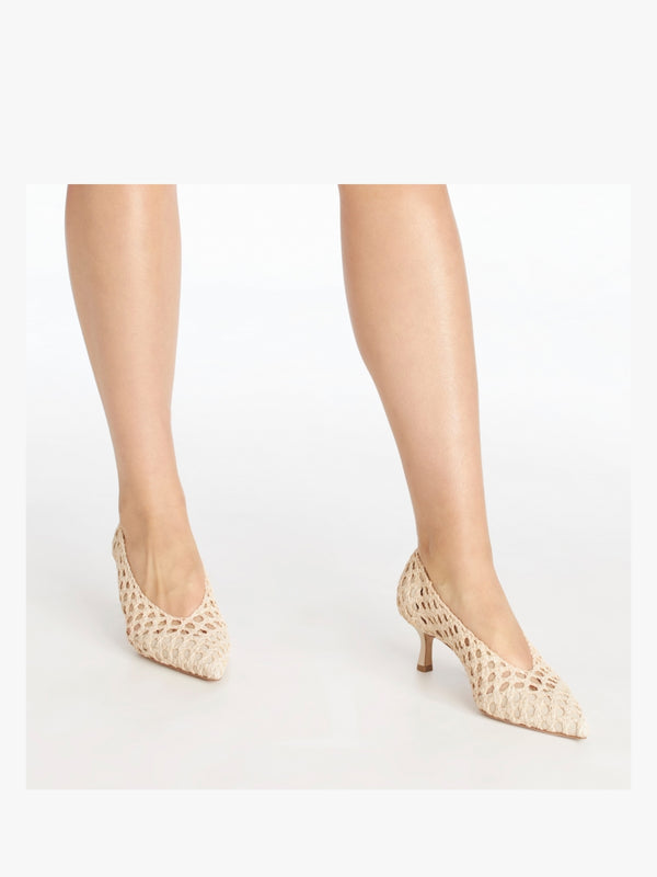 Nokit Beige Leather Woven Court Shoes