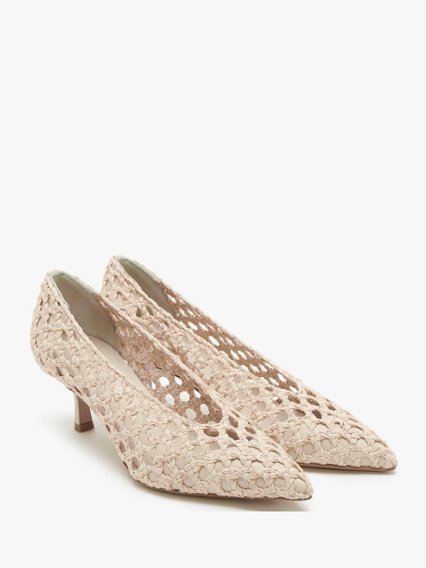 Nokit Beige Leather Woven Court Shoes