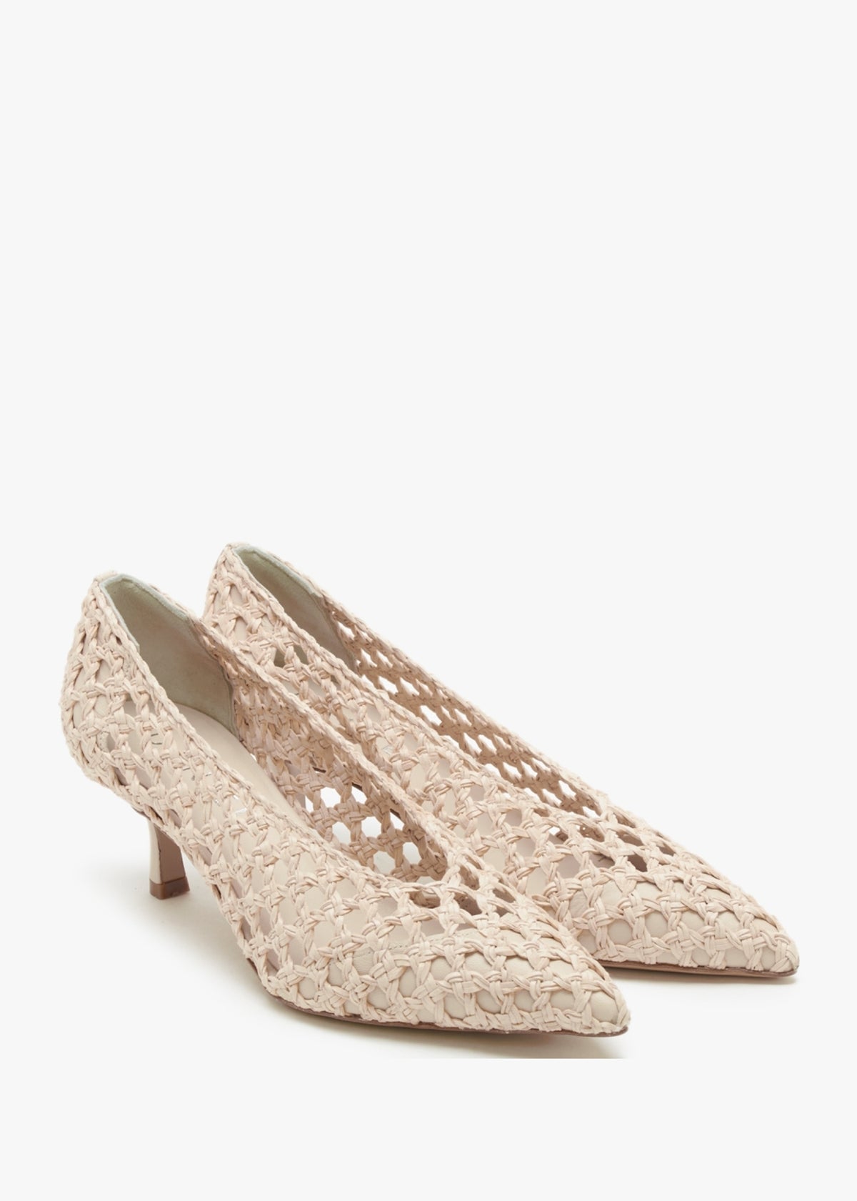 Nokit Beige Leather Woven Court Shoes