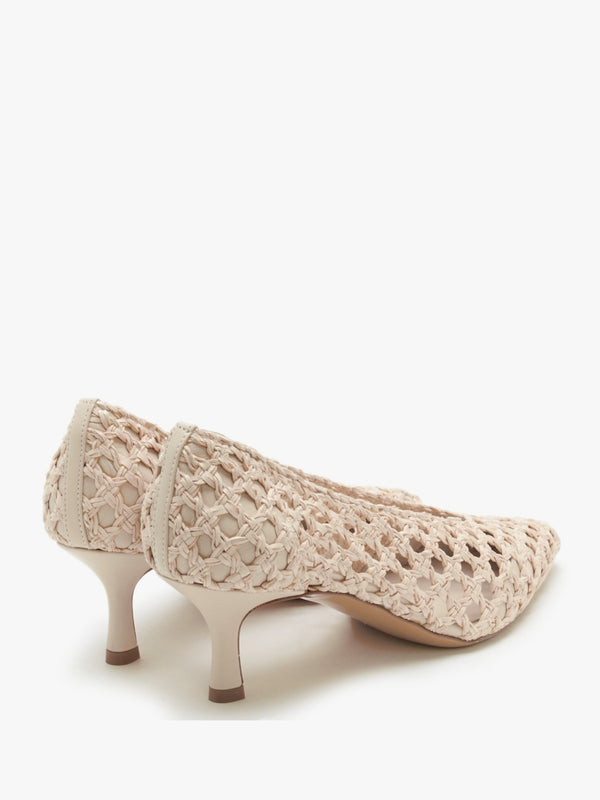 Nokit Beige Leather Woven Court Shoes