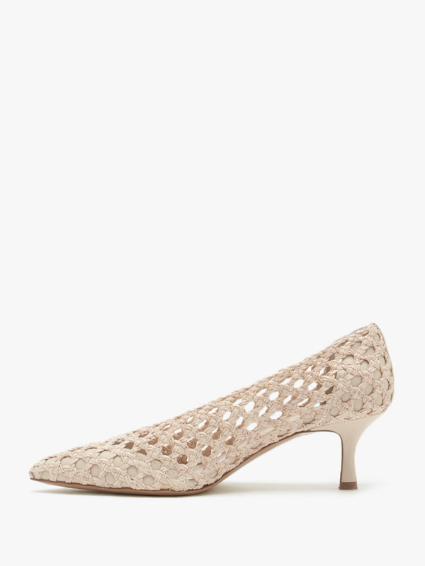 Nokit Beige Leather Woven Court Shoes
