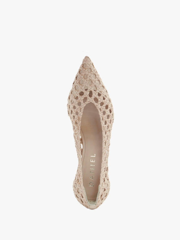 Nokit Beige Leather Woven Court Shoes