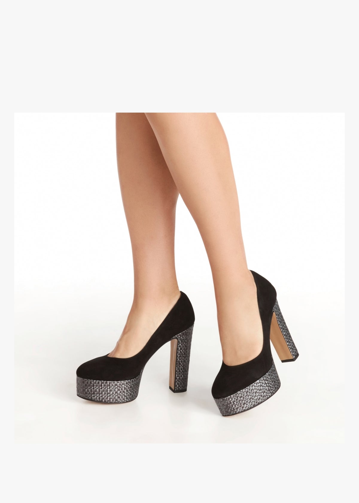 Nowo Black Suede Raffia Platform Court Shoes