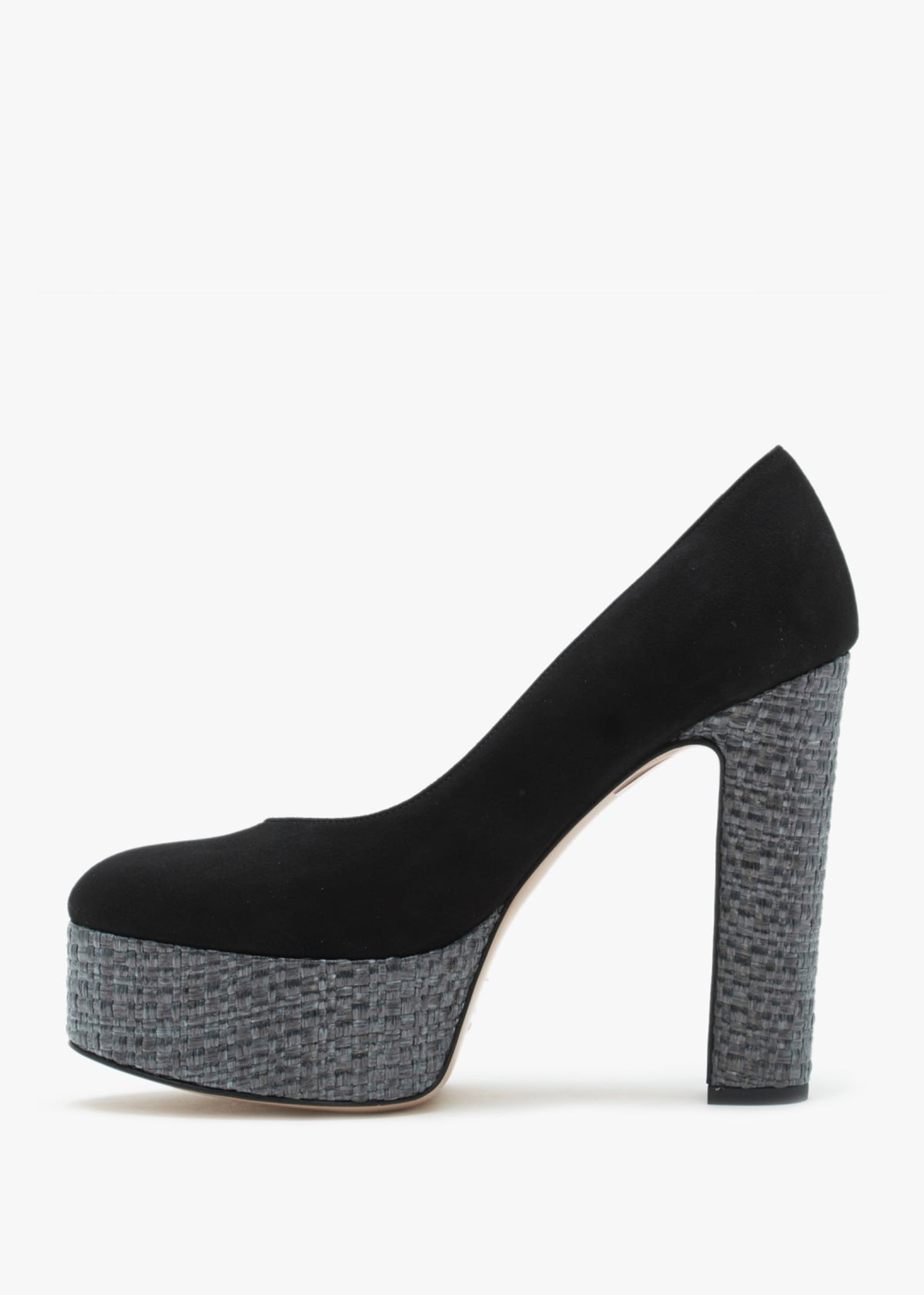 Nowo Black Suede Raffia Platform Court Shoes