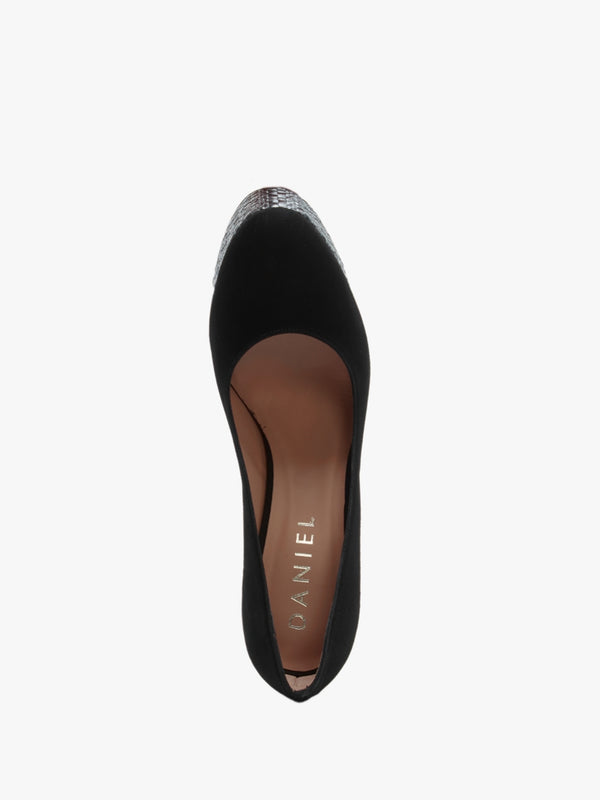 Nowo Black Suede Raffia Platform Court Shoes