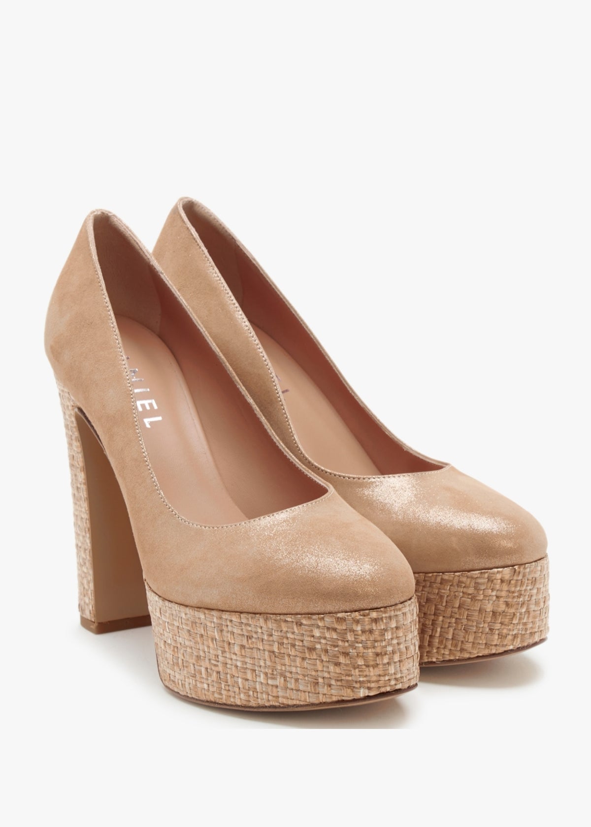 Nowo Beige Suede Raffia Platform Court Shoes