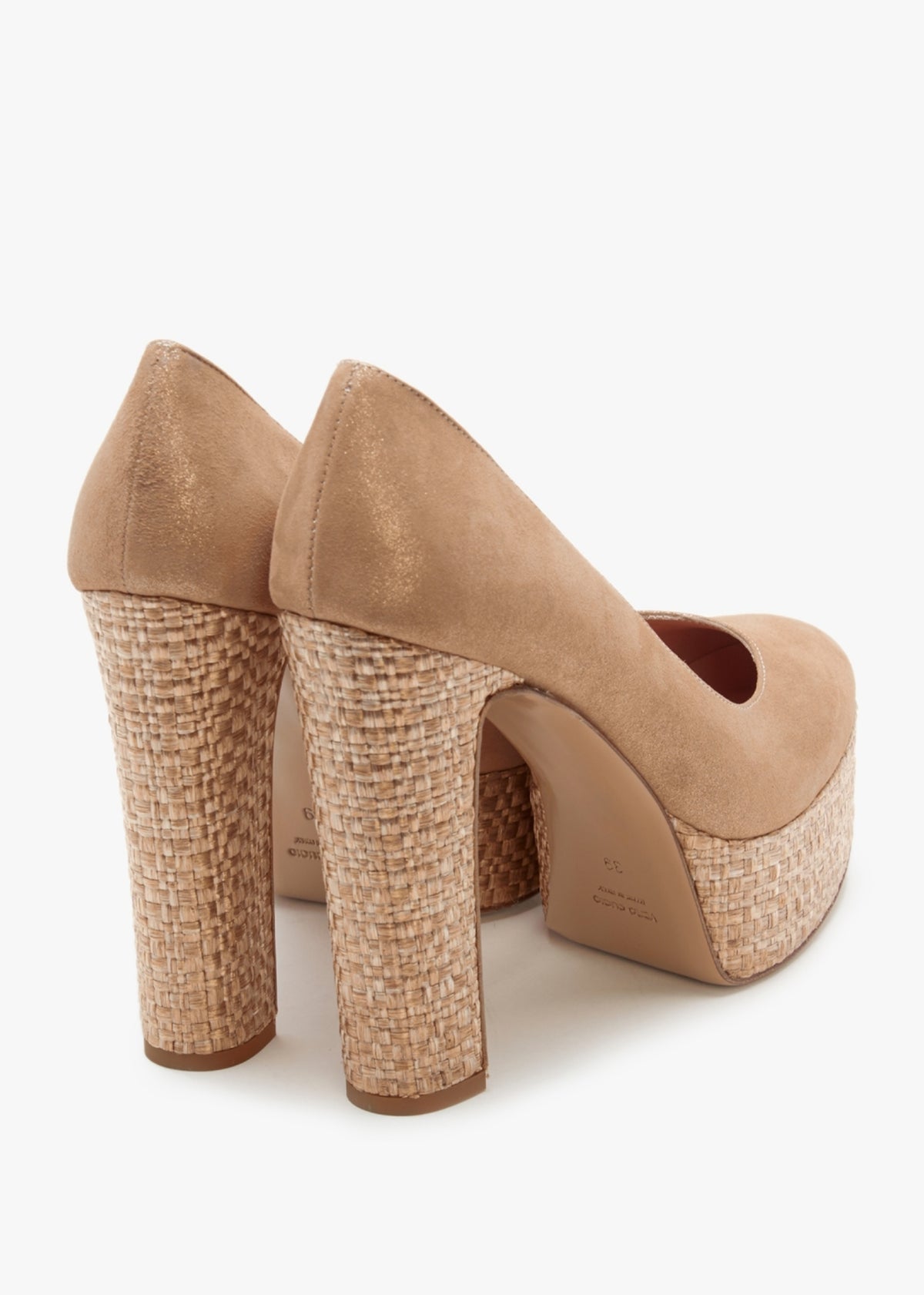 Nowo Beige Suede Raffia Platform Court Shoes