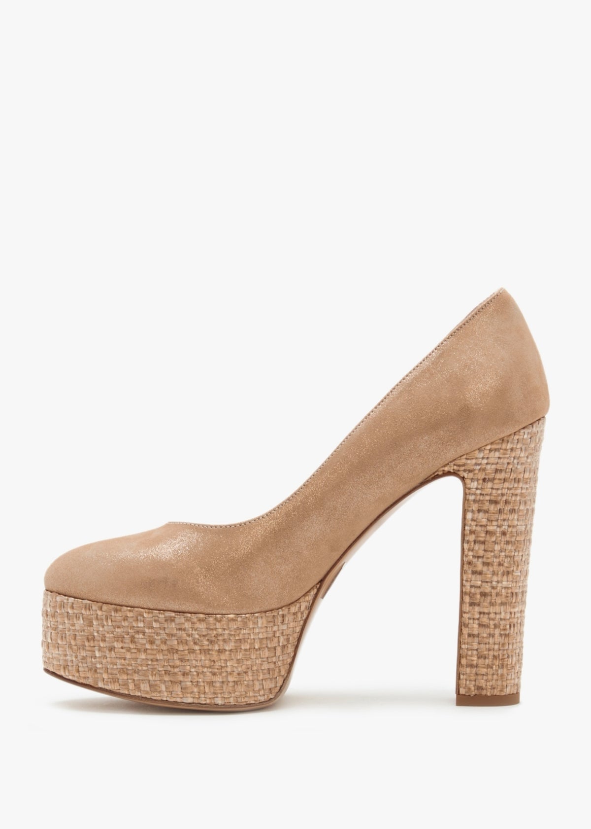 Nowo Beige Suede Raffia Platform Court Shoes