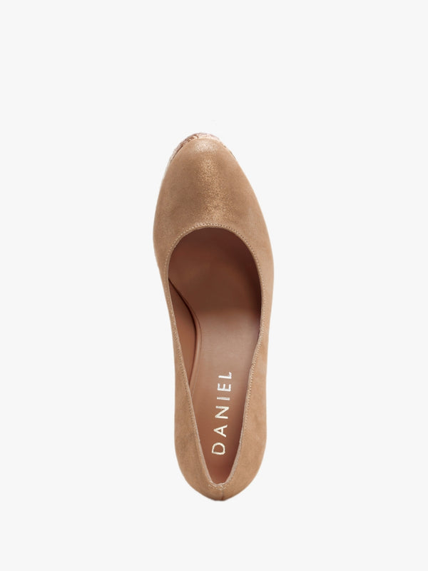 Nowo Beige Suede Raffia Platform Court Shoes