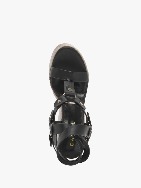 Serenity Black Leather Ankle Tie Wedge Espadrilles