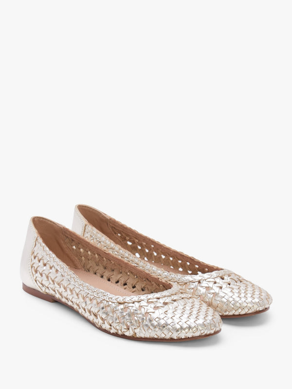 Sojane Gold Leather Woven Ballerina Pumps