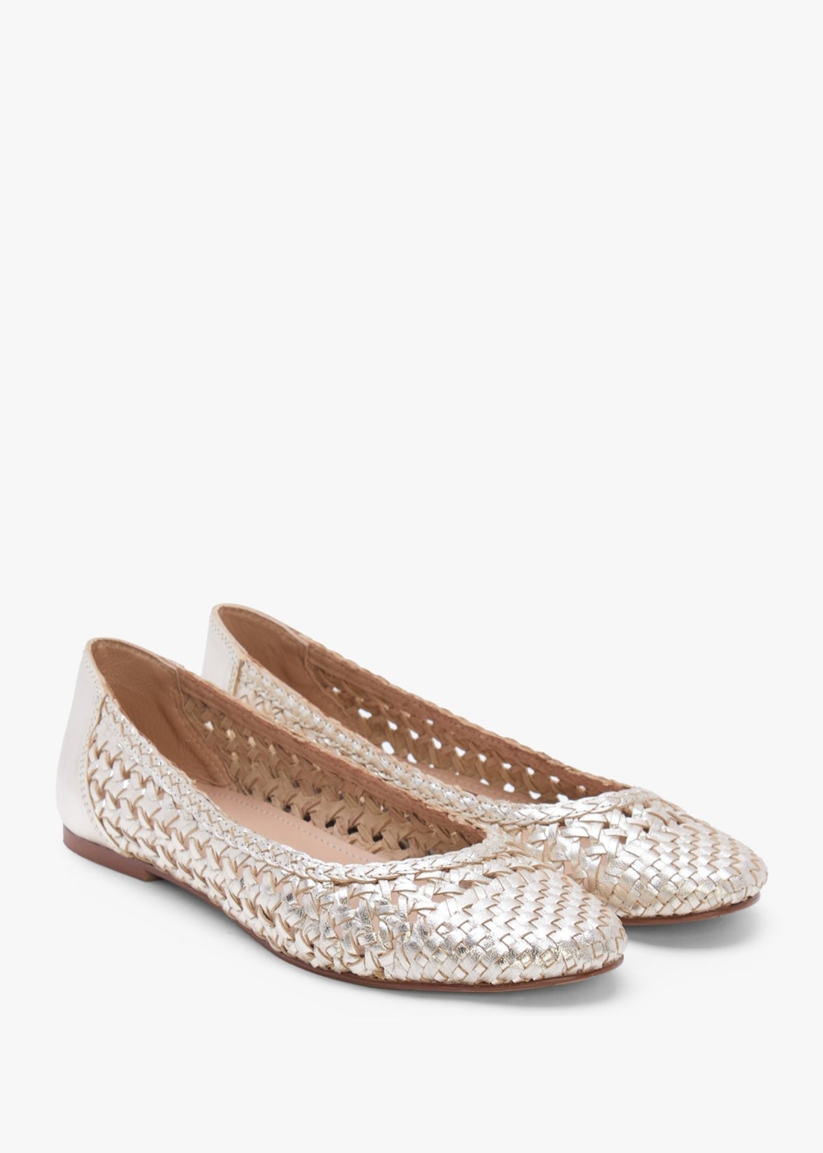 Sojane Gold Leather Woven Ballerina Pumps