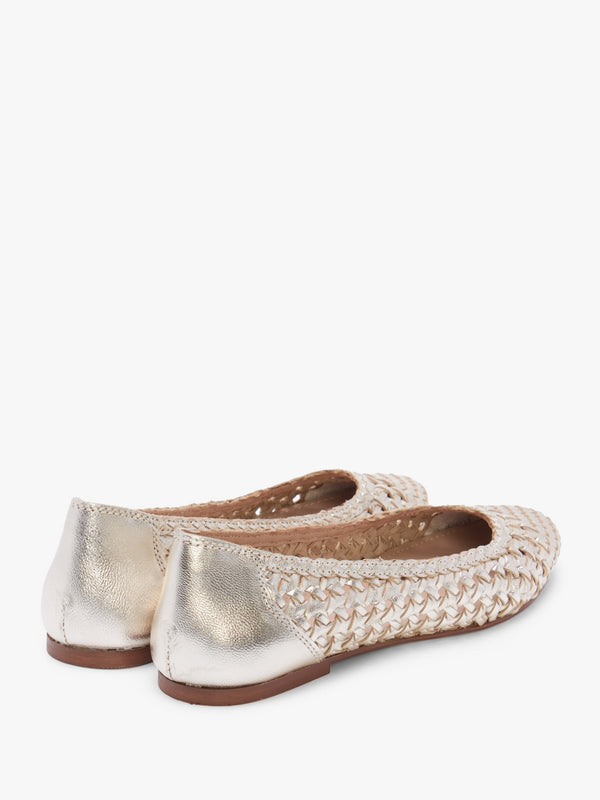 Sojane Gold Leather Woven Ballerina Pumps