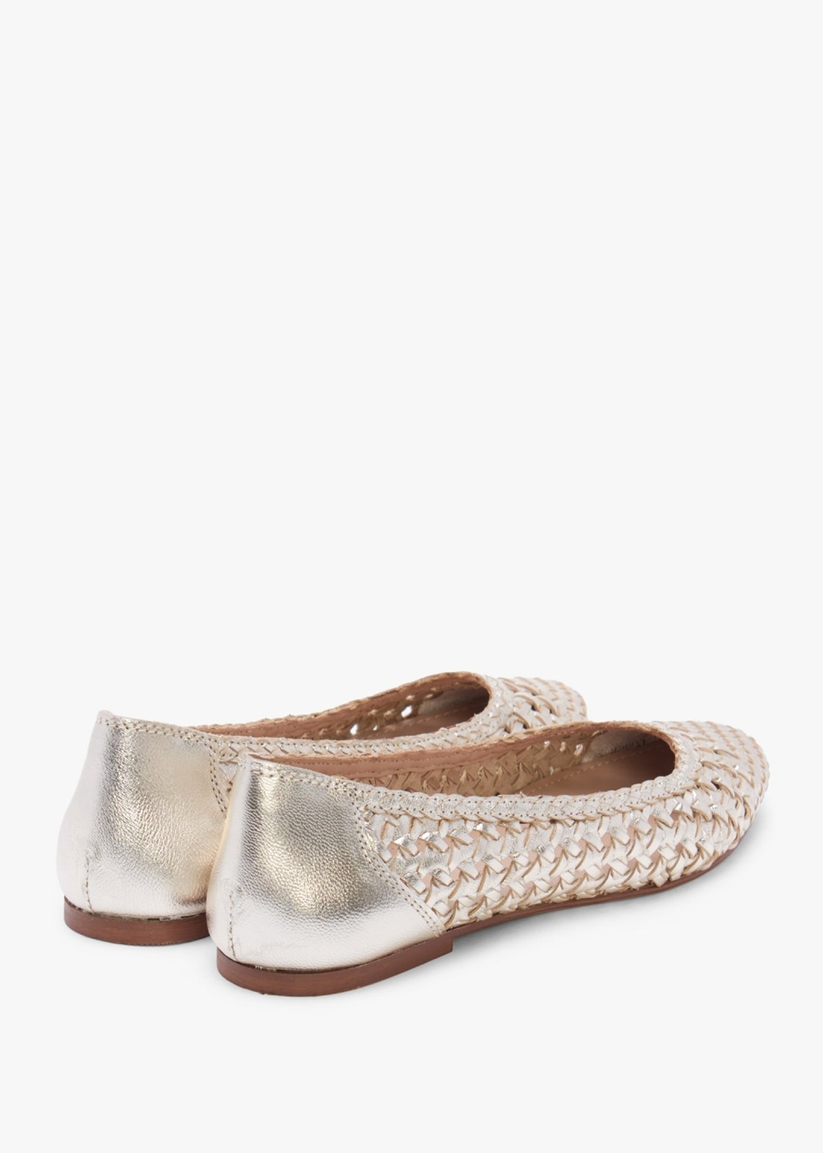 Sojane Gold Leather Woven Ballerina Pumps