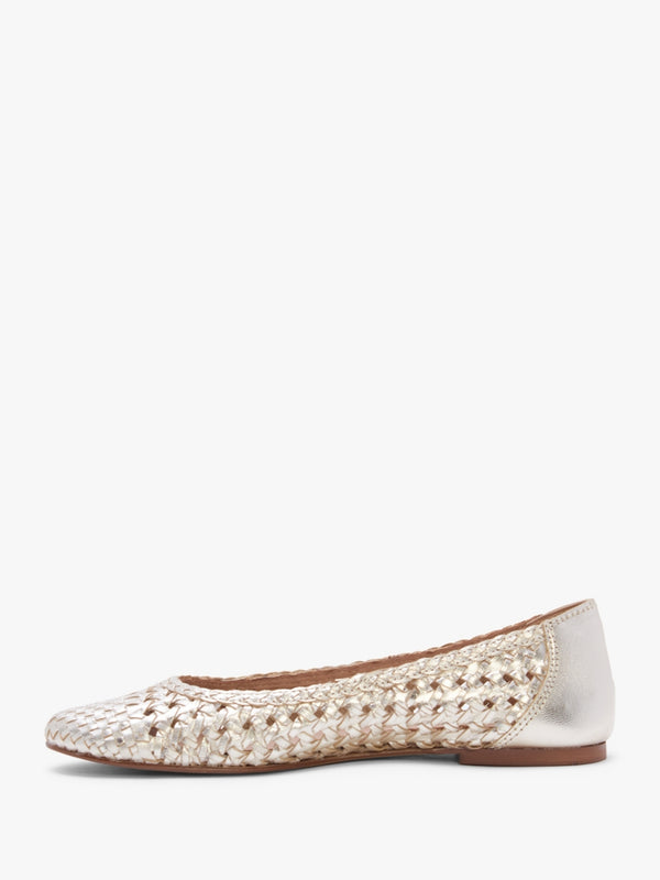 Sojane Gold Leather Woven Ballerina Pumps