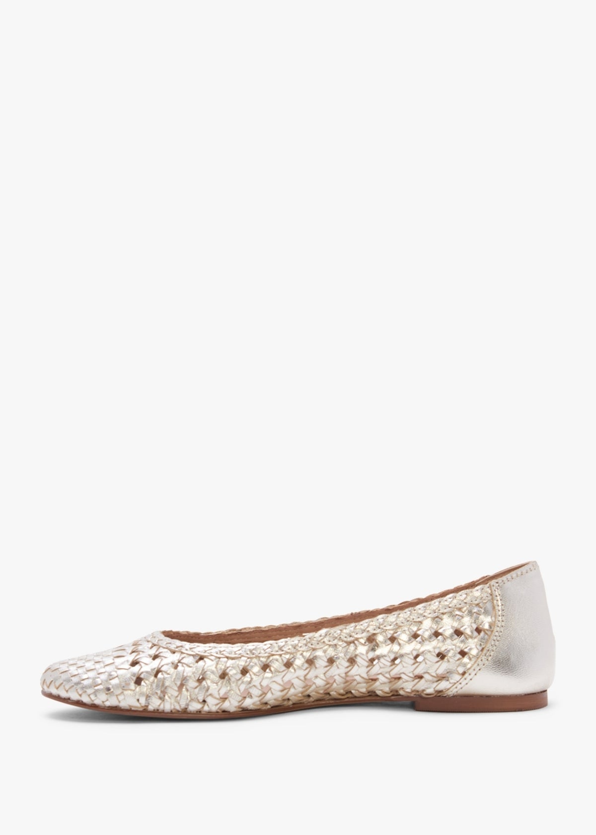 Sojane Gold Leather Woven Ballerina Pumps