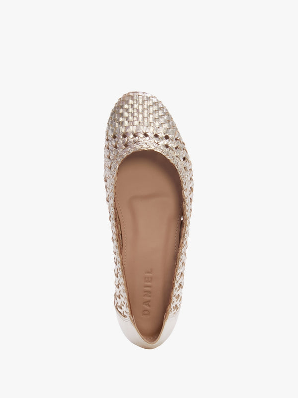 Sojane Gold Leather Woven Ballerina Pumps