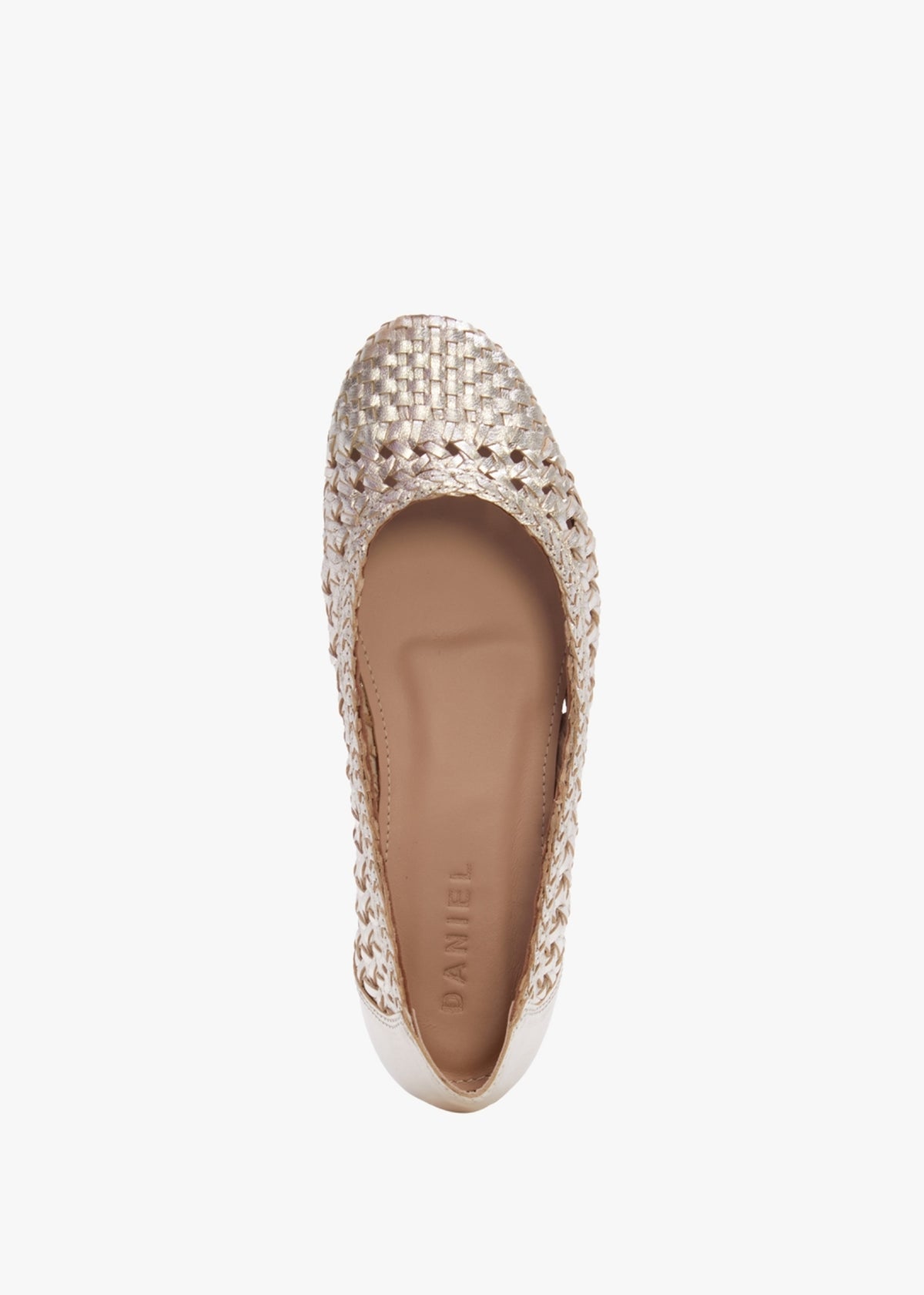 Sojane Gold Leather Woven Ballerina Pumps