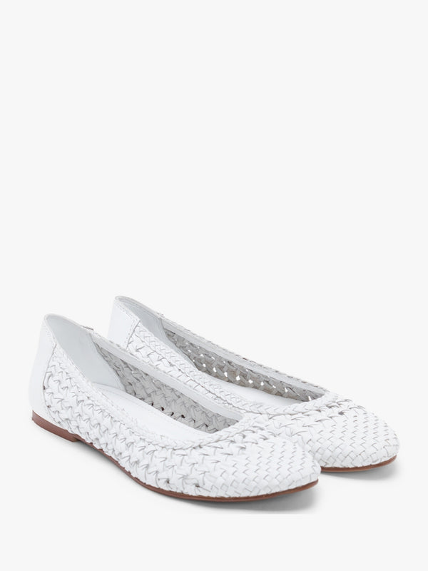 Sojane White Leather Woven Ballerina Pumps