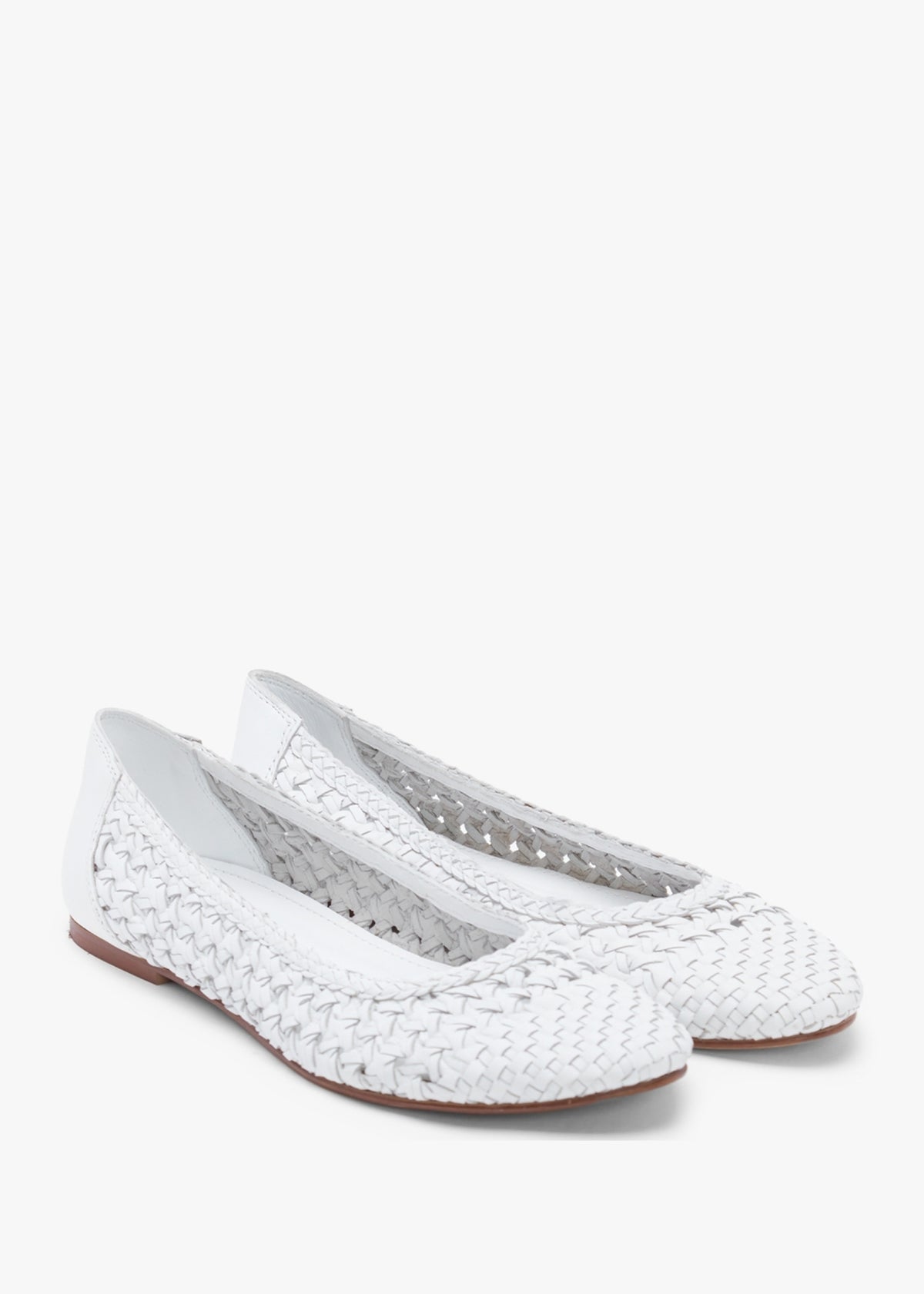 Sojane White Leather Woven Ballerina Pumps