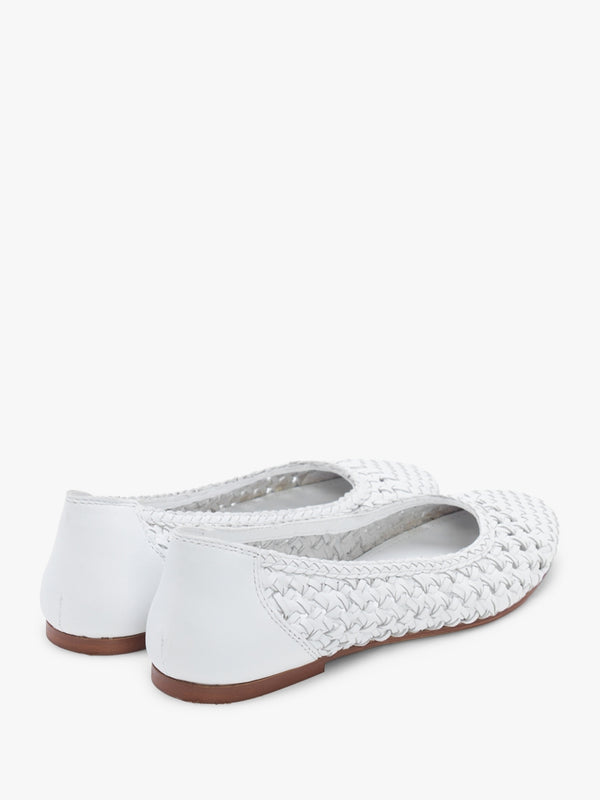 Sojane White Leather Woven Ballerina Pumps
