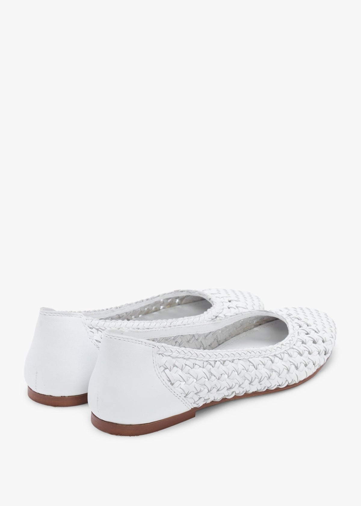 Sojane White Leather Woven Ballerina Pumps