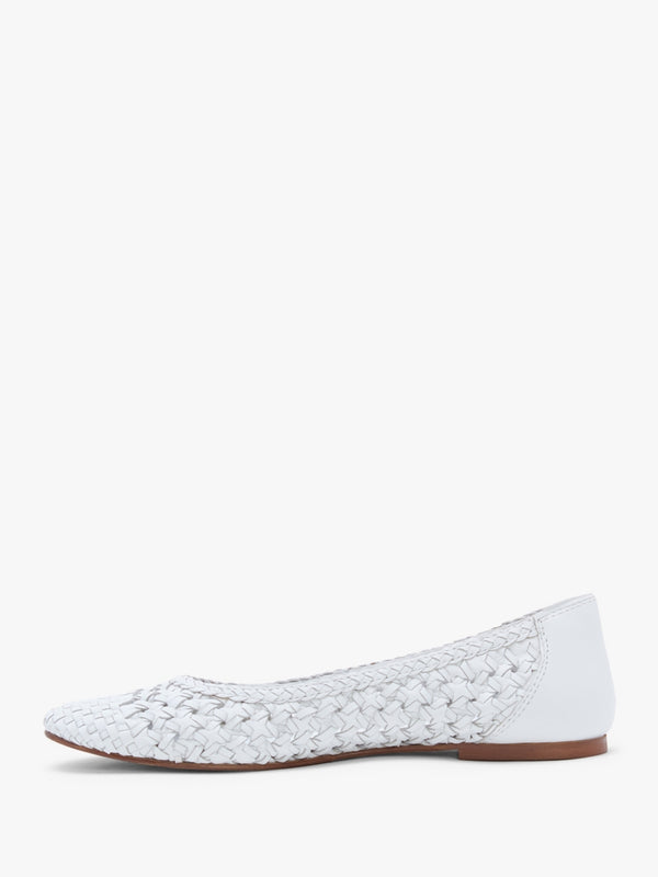 Sojane White Leather Woven Ballerina Pumps