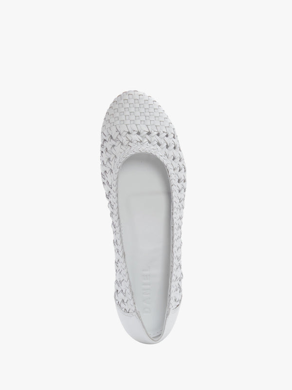 Sojane White Leather Woven Ballerina Pumps