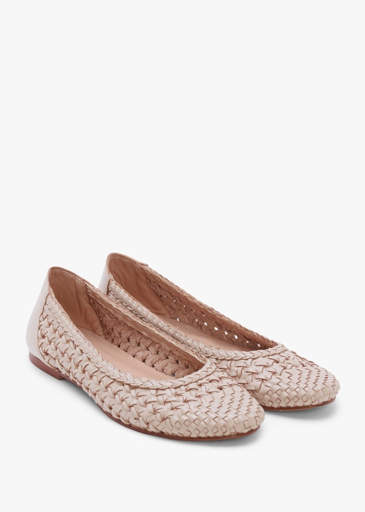 Sojane Beige Leather Woven Toe Cap Ballerina Pumps