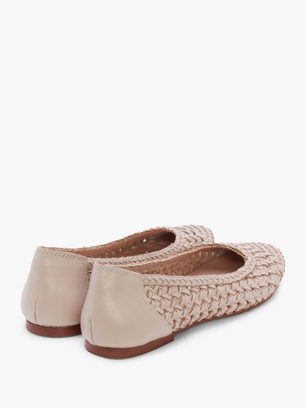 Sojane Beige Leather Woven Toe Cap Ballerina Pumps