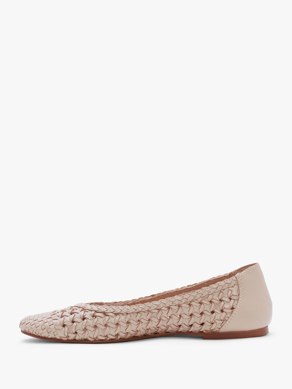 Sojane Beige Leather Woven Toe Cap Ballerina Pumps