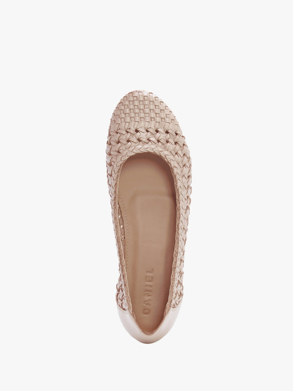 Sojane Beige Leather Woven Toe Cap Ballerina Pumps