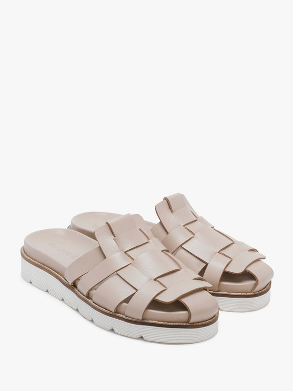 Solattie Beige Leather Lattice Closed Toe Mules