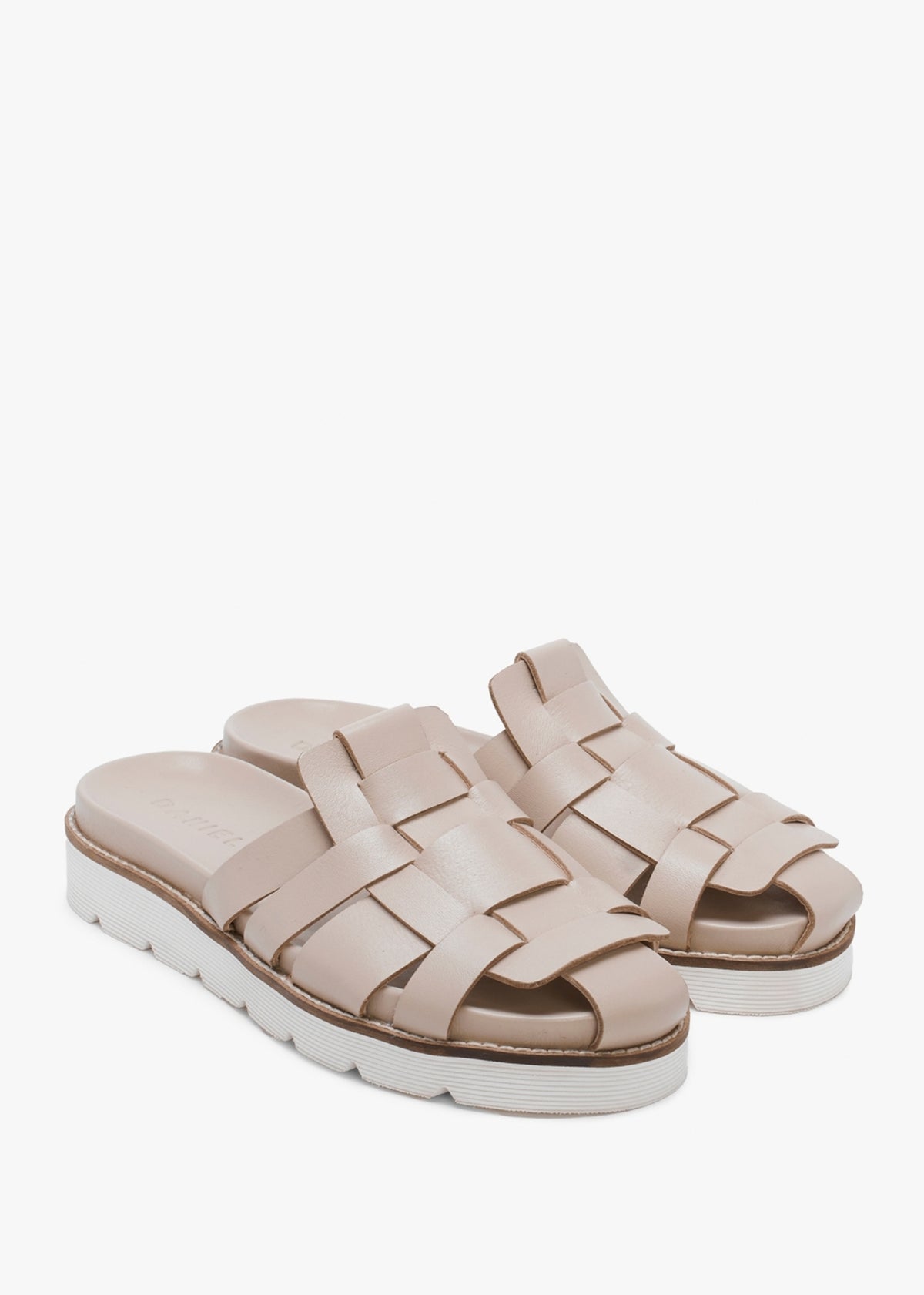 Solattie Beige Leather Lattice Closed Toe Mules