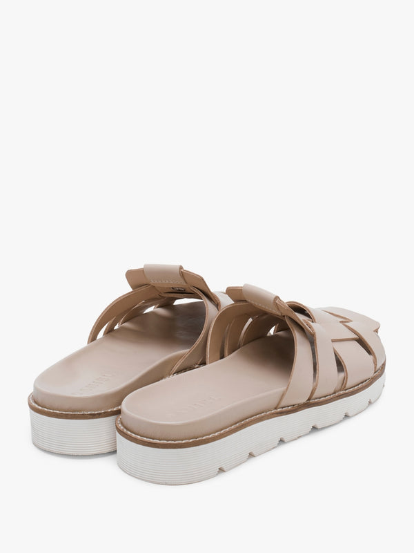 Solattie Beige Leather Lattice Closed Toe Mules