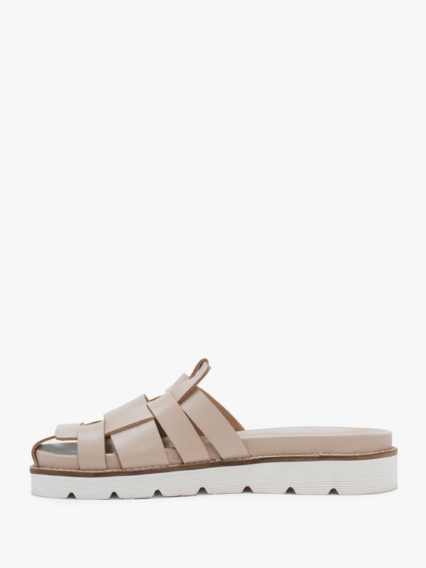 Solattie Beige Leather Lattice Closed Toe Mules