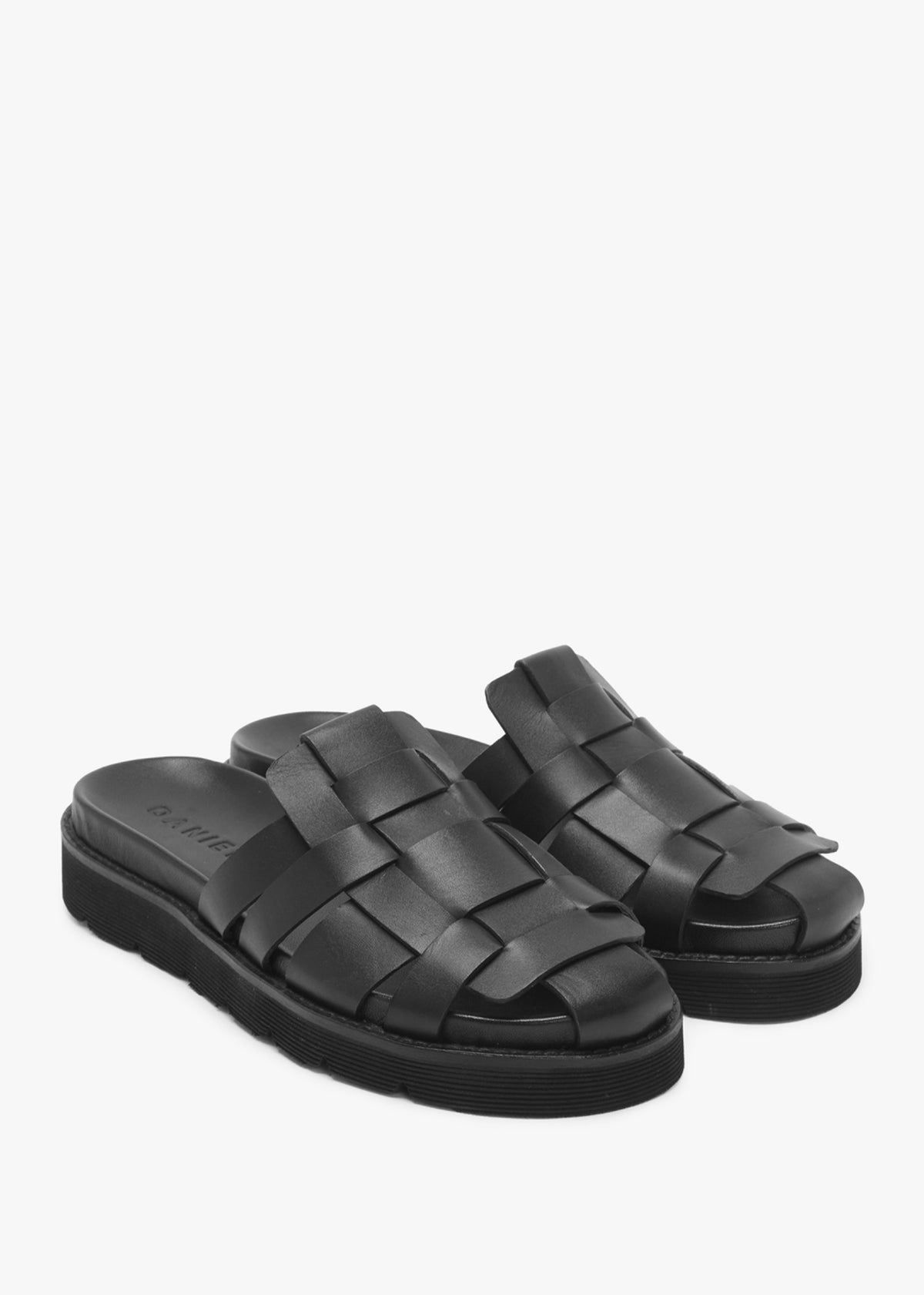 Solattie Black Leather Lattice Closed Toe Mules