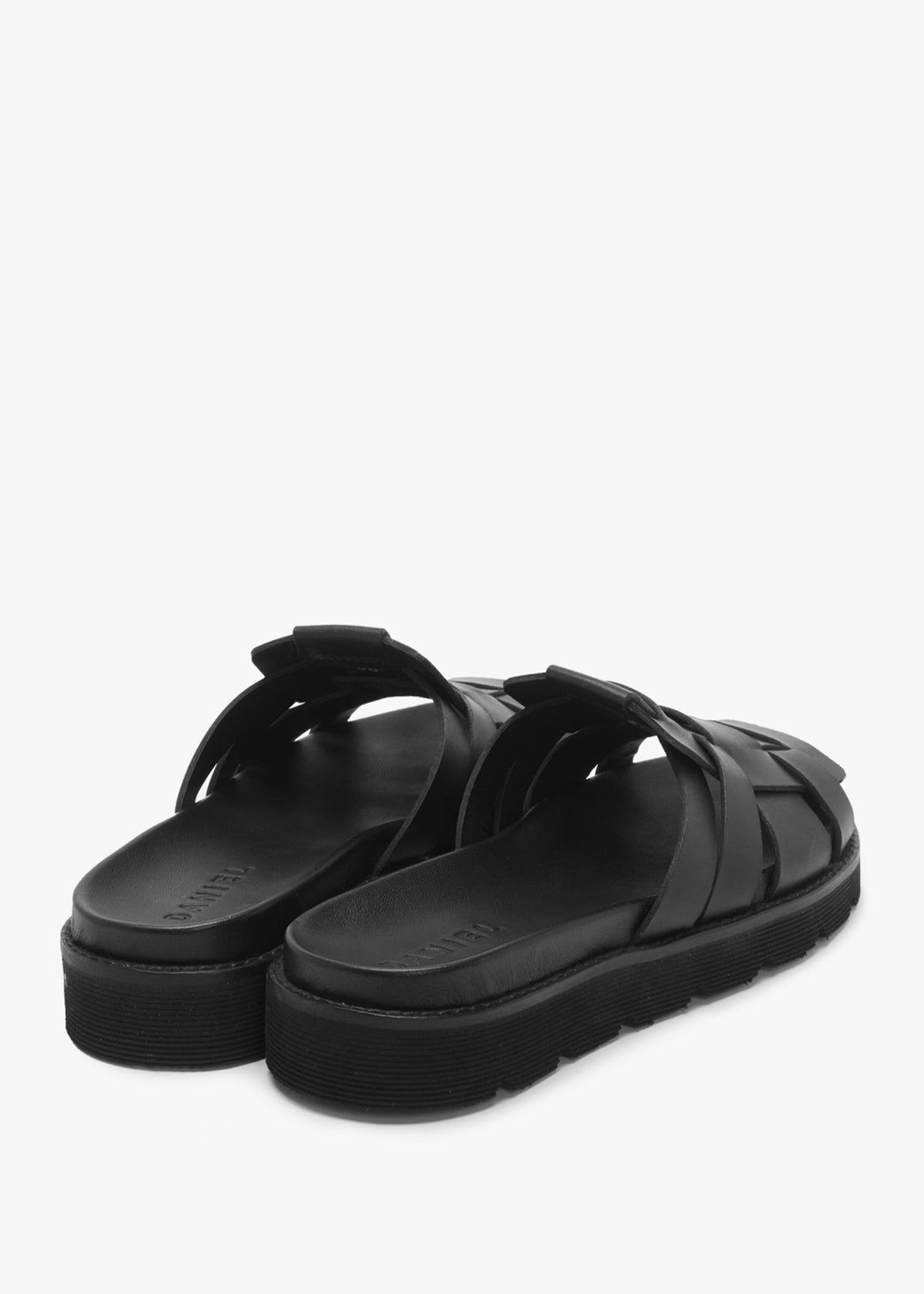 Solattie Black Leather Lattice Closed Toe Mules
